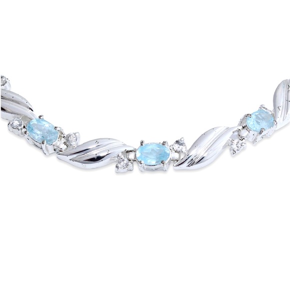Vintage Sky Blue Topaz Sterling Silver Tennis Bracelet Light Blue Oval Gemstone - Picture 3 of 4